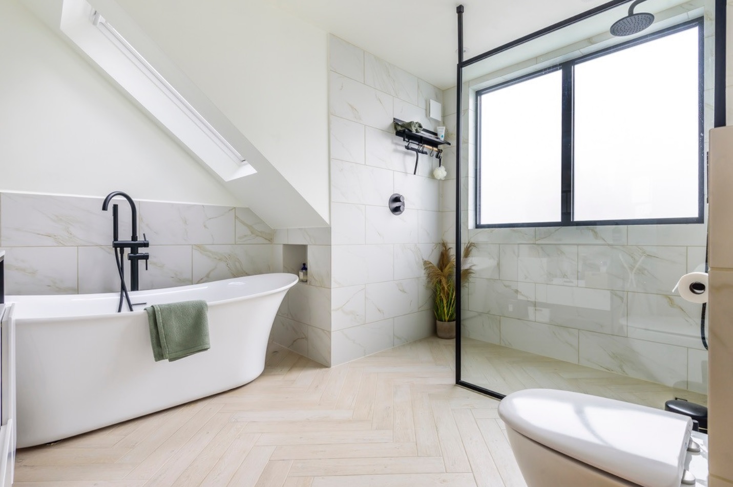 A bathroom in a converted loft